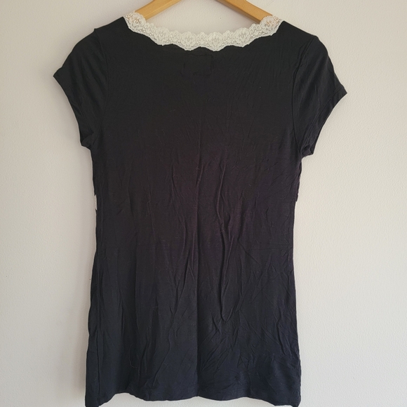 PJ Salvage Modal Blend Black Tee Top Off White Lace Lounge Medium - Picture 9 of 9